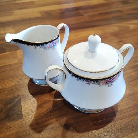 Noritake Legendary Belle Empress Sugar Bowl With Lid And Creamer Milk Jug Mint - Picture 13 of 15